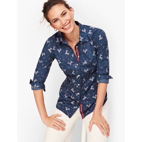 Talbots CLASSIC COTTON SHIRT - SWEET DOG, Scottie dogs & candy canes size medium - Picture 1 of 13